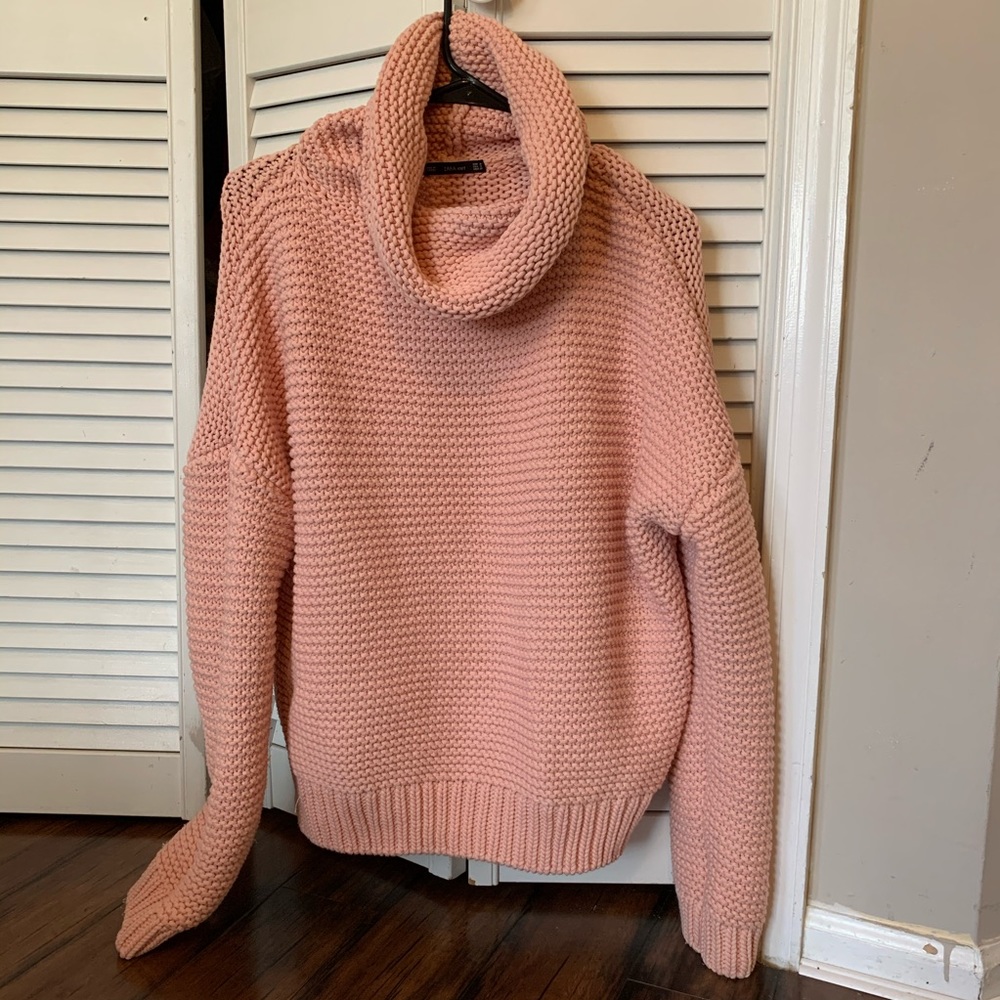 Zara pink cable knit sweater US size Medium turtleneck